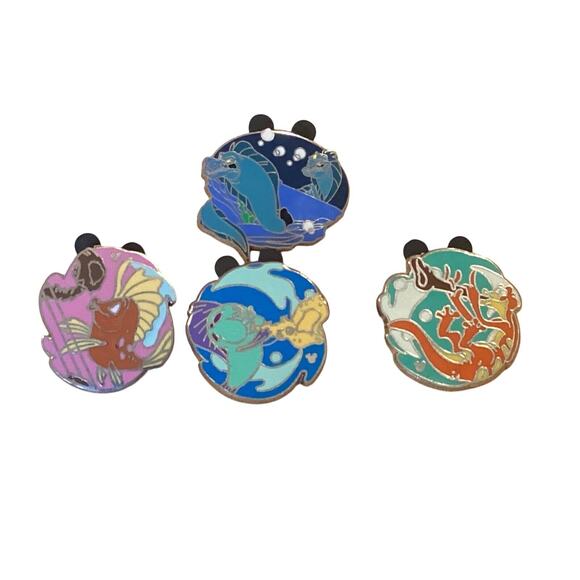 Lot 4 Disney Little Mermaid Blow Fish Trumpet Hidden Mickey 3 4 5 Pins + - Picture 1 of 9